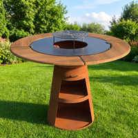 Barbecue Plancha en Acier Corten d'Extérieur avec Bac à Bois Intégré