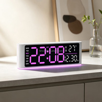 Jam Alarm Meja Digital LED dengan Lampu Ambient, Alarm Ganda, Tampilan Suhu, Tanggal, Hari, Output USB, Kecerahan Otomatis