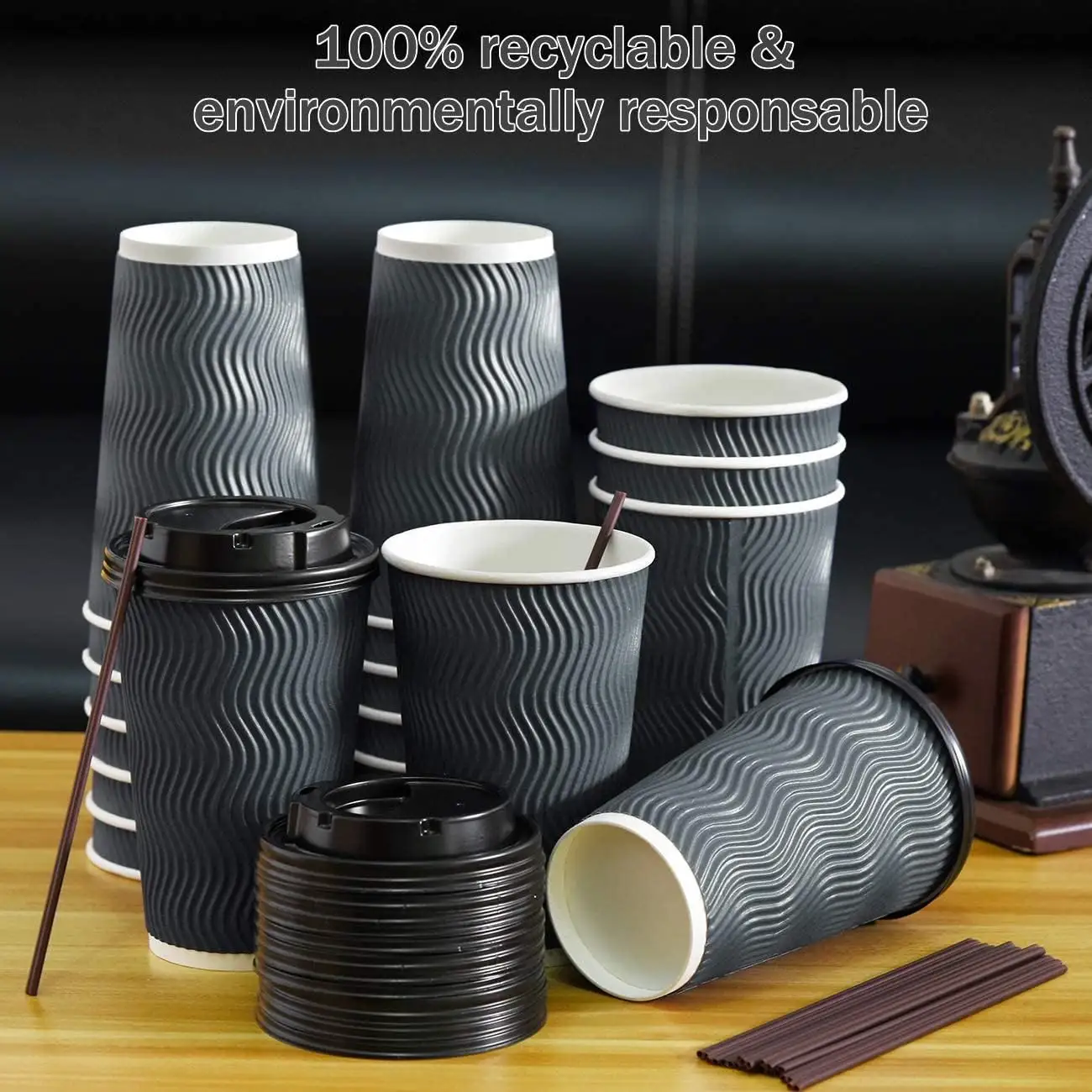 Kapaklı ve pipetli tek kullanımlık kahve kupaları-8oz-16 oz sıcak kağıt kahve bardağı kapaklı içecekler için Espresso çay Ins