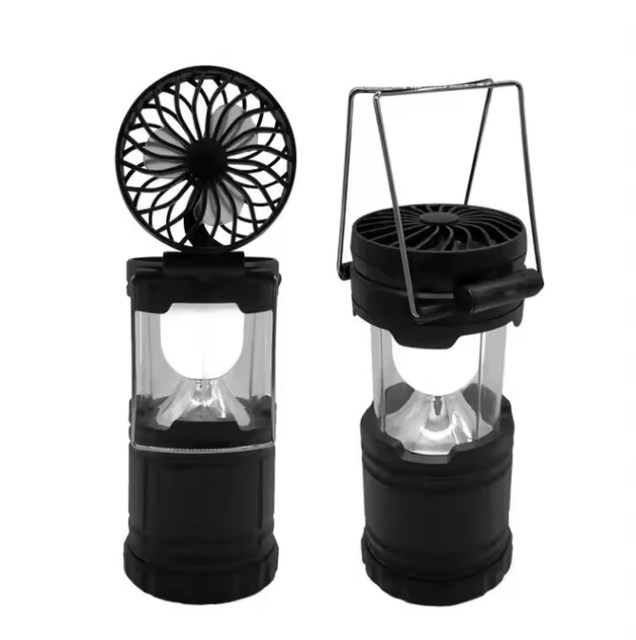 Portable Solar Outdoor Mini Camping Lamp with Fan and Stretch Tent Light 3xAA Battery ABS Material for Campsites