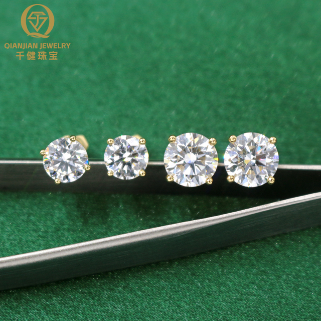 Custom Fine Jewelry Real Solid 10k 14k 18k Gold Diamond Earrings 1ct VVS1 Lab Grown Diamonds 4 Claws Stud Earrings for Daily