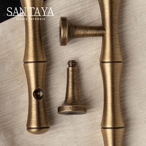 Puxador de Armário de Cozinha Santaya em Latão Antigo Sólido com Cabo de Bambu e Botão para Gaveta de Guarda-Roupa - Product Image 5