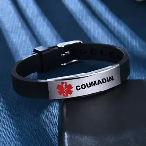 Titanium Staal Siliconen Polsband Graveren Medische Waarschuwing Autisme Hart Ziekte Allergie Bewustzijn Armband Horlogeband Armband Armband