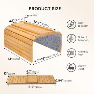 ถาดวางแขนโซฟาพร้อมแผ่นกันลื่น ถาดวางแขนโซฟาไม้ไผ่แบบพับได้ - Product Image 6