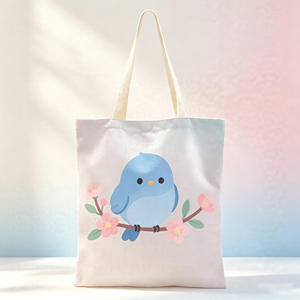 Custom Blue Bird Full Print <b>Canvas</b> <b>Shopper</b> Foldable Tote Bag with Inner Pocket for Daily Use Wholesale Bulk - Product Image 1