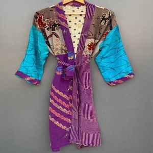 Producto de Moda 2025, Nuevo Sari de Seda Vintage, Kimono, Bata, Patchwork, Estilo Bohemio, Ropa de Salón y Playa, Precio al por Mayor - Product Image 5