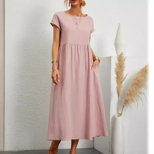 Nuevo Vestido Casual de Manga Corta con Cuello Redondo y Color Sólido para Mujer, Estilo Holgado y a la Moda - Product Image 5