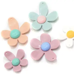 Assorted Color Acrylic Flowers Charms Pastel Plastic Pearl Flowers Necklace Bracelet Making Earring Pendants Supplies