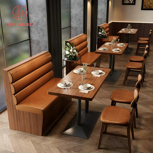 Juego de Muebles de <span class=keywords><strong>Restaurante</strong></span> Comercial Moderno, Base de Madera, Banqueta, Sofá de Cuero, Mesa de Madera para Cafetería, Bistro, Hotel - Product Image 1