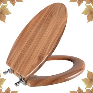 Siège de toilette en bois antibactérien, moderne, écologique et silencieux, avec finition grain de bois et charnières chromées - Product Image 2