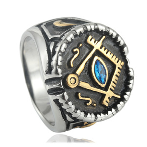 Men's Freemason <b>Ring</b> Stainless Steel Geometric Design Red Cubic Zirconia Bezel Setting Punk Style Fashion Jewelry Gift - Product Image 4