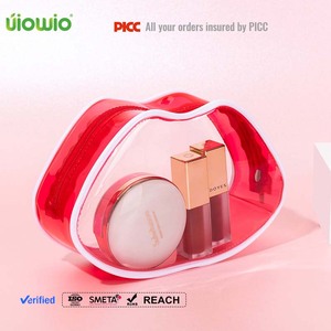 UIOWIO Custom Logo Lip Shaped Waterproof Fashionable Transparent <strong>Cosmetic</strong> Makeup PVC <strong>Bags</strong> Travel Size for Women - Product Image 1