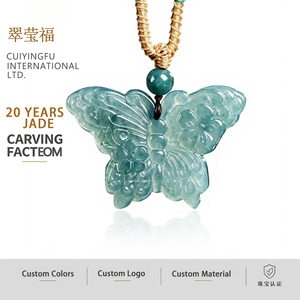 Pendentif en jade bleu naturel, forme de papillon, bijoux pour femmes, style chinois, cadeau avec certificat d'évaluation DW109 - Product Image 1