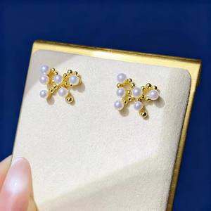 22677 S925 Silver <b>Fine</b> <b>Stud</b> <b>Earrings</b> DIY Pearl Accessories with Hollow Support Multi-Color 3-4mm Beads Multi-Color Jewelry - Product Image 2