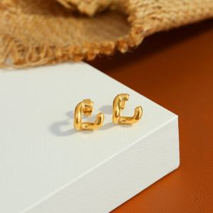 Pendientes de Aro Doble de Acero Inoxidable Chapado en Oro de 18K, Hipoalergénicos, Resistentes al Deslustre, Estilo Retro, Textura Metálica, para Bodas y Regalos - Product Image 6