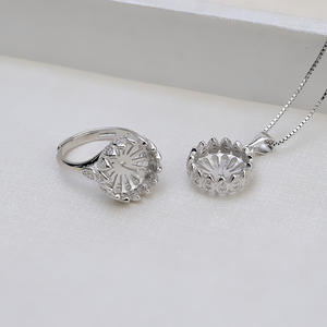 Accesorios DIY, Cadena con Colgante de Loto de Plata S925 y Base Vacía para Perla de 11-12 mm, Producto de Acero Semiterminado - Product Image 3