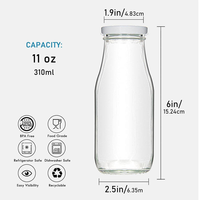 Botol Susu Kaca Kosong Transparan dengan Tutup Mahkota dan Hot Stamping 310ml Wadah Minuman Kaca Super Flint