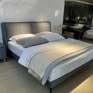 Meubles de chambre à coucher chinois haut de gamme ensemble de lits rembourrés en velours italien lits doubles modernes de luxe tête de lit lit King - Product Image 1