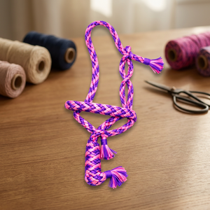 <b>Pink</b> and Purple <b>Braided</b> Rope Halter for Horse with Tassel Ends - Product Image 1