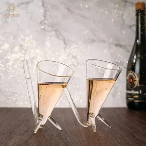 Herbruikbare Helderglas Champagne Shooter Unieke Zelfstaande Fluiten Glazen Met Rieten Bar Drinkwerk