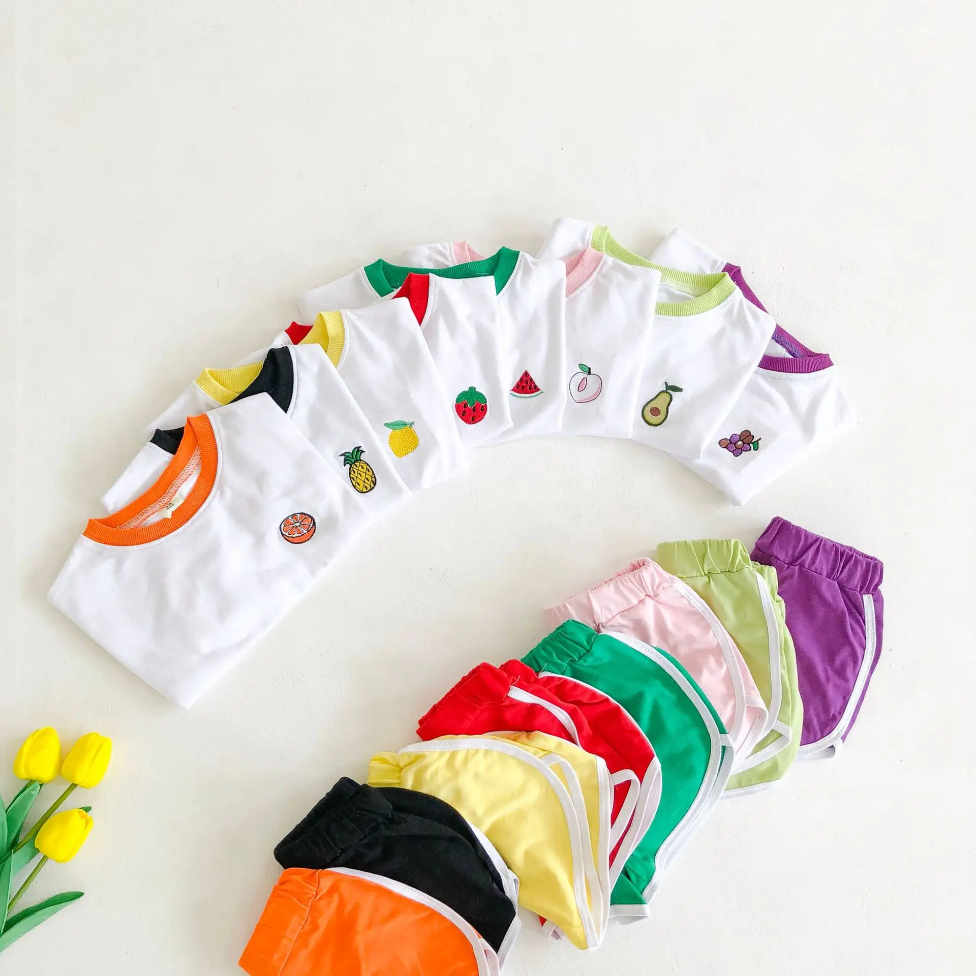 Conjunto de camisa y pantalones cortos para niñas, conjunto de ropa para recién nacidos con bonito patrón de fruta, Tops, pantalones, trajes de verano, 2021