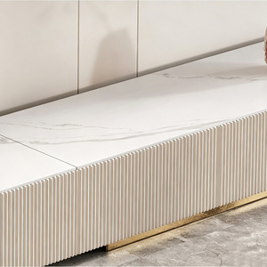 Set di Mobile TV e Tavolino da Caffè in Pietra Sinterizzata di Lusso Italiana, Mobile Moderno per Soggiorno con Design a Trama Verticale - Product Image 3