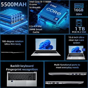 2025 baru 15.6 inci Intel Core I9 11900H <span class=keywords><strong>16GB</strong></span> <span class=keywords><strong>RAM</strong></span> 1TB SSD Windows11 <span class=keywords><strong>Laptop</strong></span> bisnis portabel baru untuk penggunaan pribadi - Product Image 2