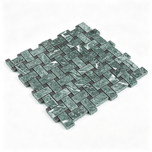 Plaque de mosaïque en marbre vert foncé, motif tressé, 305x305mm, épaisseur 10mm, pour décoration murale et de sol intérieure - Product Image 1