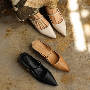 Sandalias de cuña media con tacón oculto de cuero vacuno, punta afilada, para mujer, talla EU42 - Product Image 1