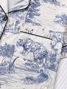 بيجامات للنساء طباعة النمر مريحة قصيرة الأكمام بيجامة وسراويل طويلة بيجامة من قطعتين صالة مجموعة ملابس نوم نسائية - Product Image 4