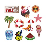 Patch Bordir Datar Motif Musim Panas: Payet, Kursi Pantai, Es Krim, Semangka Dingin, Pohon Kelapa, Bintang Laut, Pelampung