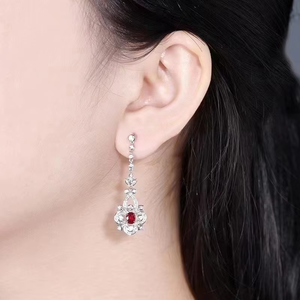 SGARIT Bijoux fins, boucles d'oreilles pendantes avec pierres précieuses, rubis naturel non chauffé de 1,5 carat, or blanc 18 carats, boucles d'oreilles vintage pour femmes - Product Image 5