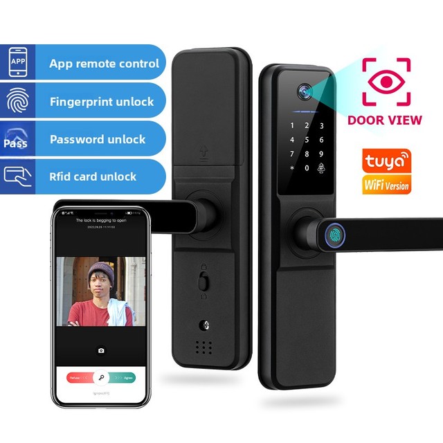 Semi-automatic Graffiti Cat-eye Fingerprint Lock Door Lock Multi-language Multifunctional Wi-Fi Code Multi-unlock Remote
