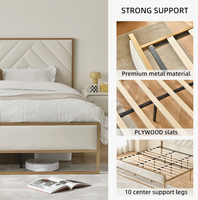 Lit en métal de style moderne pour chambre à coucher, couleur or, tailles double/simple/grand lit/très grand lit, avec tête de lit en velours – Vente en gros