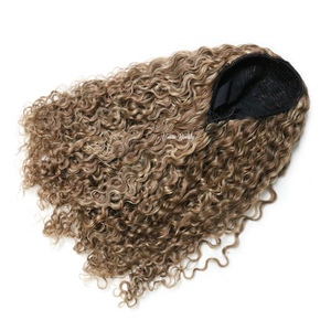 VMAE <span class=keywords><strong>Perruque</strong></span> mi-tête en cheveux humains naturels bruts, style <span class=keywords><strong>Afro</strong></span> Kinky Deep Curly Birman, avec mèches Balayage Blond Miel, à raie en U et V, pour femmes noires - Product Image 1