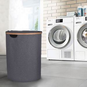 Hot-selling Round Collapsible Bamboo Frame Soft Cotton Fabric Dirty Clothes Organizer <b>Laundry</b> Storage <b>Hamper</b> with Lid - Product Image 2