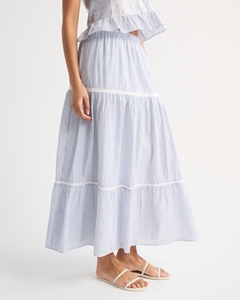 LEDUO Summer Casual Elegant Sweet Tired <b>Lace</b> Trim <b>Elastic</b> Waist Boho Women Maxi Skirt - Product Image 2