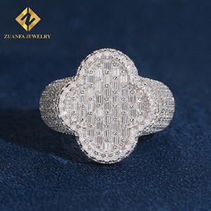 แหวนมอยซาไนต์รูปโคลเวอร์สี่แฉกแบบ Iced-Out เงินแท้ 925 แหวนฮิปฮอป เครื่องประดับแร็ปเปอร์สำหรับทุกเพศ - Product Image 3