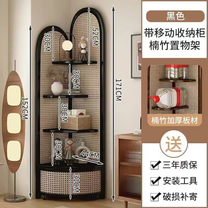Retro Black Corner Cabinet [Upgraded Rattan Style]