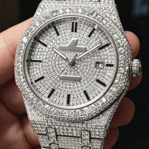 Luxury VVS Moissanite Watch, Mechanical Movement Men Full Diamond Inlaid, 5ATM <b>Waterproof</b> 42mm Dial Luminous Hands Unisex - Product Image 6