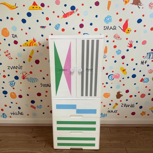<span class=keywords><strong>Armoire</strong></span> moderne en plastique avec 2 tiroirs et 3 étagères pour le rangement des vêtements dans la chambre et le salon conçue pour les adolescentes - Product Image 1