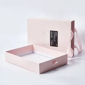 Hijab Custom Design Clothing Packaging Pink Hijab Gift Box Drawer Style With Ribbon Handles
