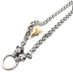 Fatal Fury Silver Engraved Biting Double Monster <strong>Wolf</strong> Trendy Rock Style Stainless Steel Link Chain <strong>Necklace</strong> - Product Image 2