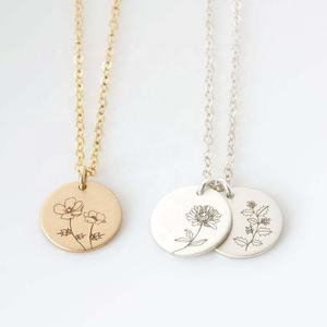 Logotipo grabado personalizado de 316L, joyería de acero inoxidable, 18k, disco chapado en oro, moneda redonda, colgante en blanco, collar, venta al por mayor - Product Image 5