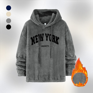 Sudadera con Capucha de Forro Polar Sherpa para Hombre, Corte Regular, Color Sólido, Estilo Universitario para Otoño e Invierno - Product Image 2