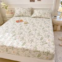Housse de lit en coton toute saison à la vente chaude, impression de fleurs végétales, housse de protection de matelas