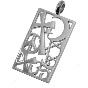 Wu Aceon – pendentif Judaica en acier inoxydable, plusieurs signes rectangulaires, étoile, lune, croix de la paix, étoile musulmane, coexistent