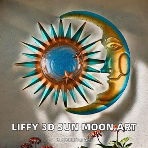 Sculpture murale en métal sculpté 3D Soleil et Lune <span class=keywords><strong>LIFFY</strong></span>, Art Déco, décoration murale suspendue, cadeau pour chambre, jardin, patio, ferme - Product Image 2