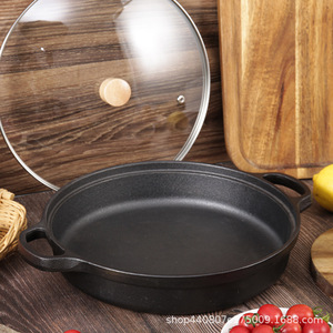 Double-Eared Cast Iron Frying <b>Pan</b> With Glass Lid Round Durable For <b>Pan</b>-Fried Buns Dumplings Flatbreads - Product Image 5
