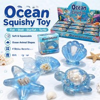 Lot de 4 Squishies Animaux Marins, Jouets Anti-Stress à Remontée Lente avec Paillettes, Tortue, Poisson, Coquillage, Étoile de Mer pour Enfants